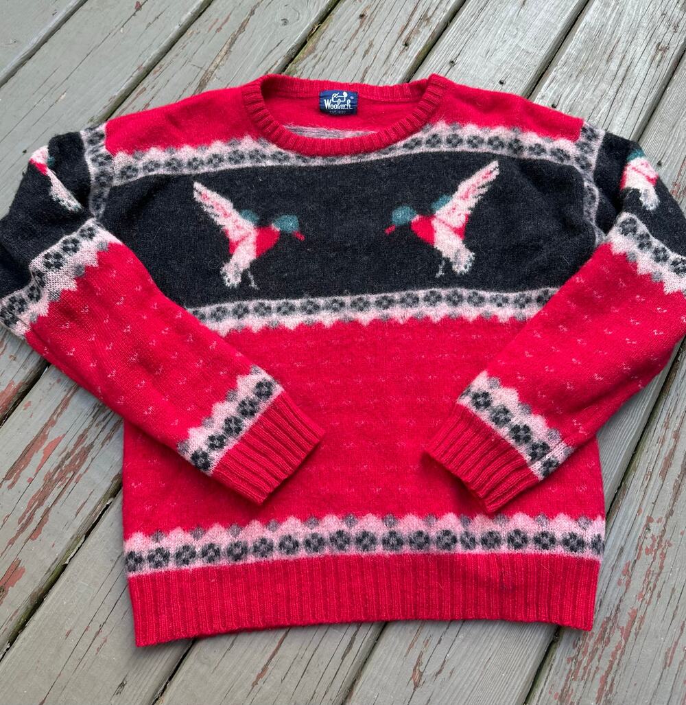 vintage WOOLRICH mallard ducks red sweater sz s wool hunting equestrian knit